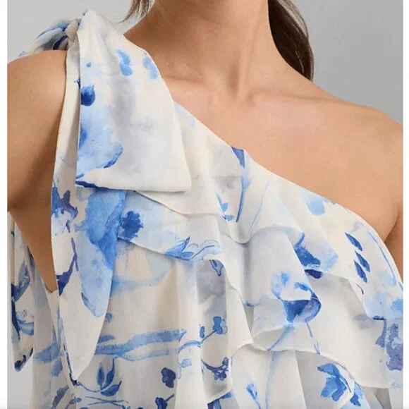 Ralph Lauren One-Shoulder Ruffle A-Line Dress sz 4 - Picture 3 of 3